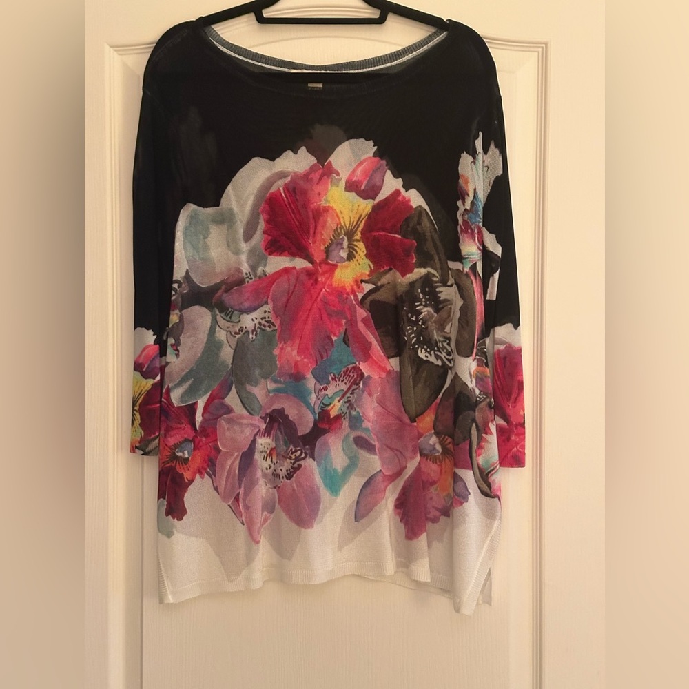 Boston Proper Black Floral Tunic Sweater